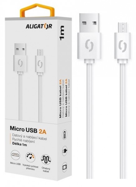 Aligator A800DAKAWT microUSB kabel bílý 1m datový