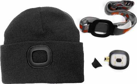 Čepice s LED světlem - černá magg + pásek