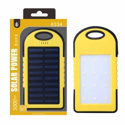 PLUS N8334 žlutá solární, PowerBank 5000mAh s led