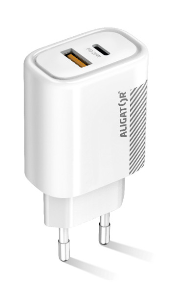Rychlá nabíječka Aligator PD 20W USB-C + USB, bílá