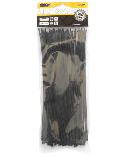 Stahovací pásky 2,5x200mm černé /100ks Magg