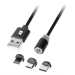 Rebel 6004 magnetický kabel USB 3v1 černý 1m